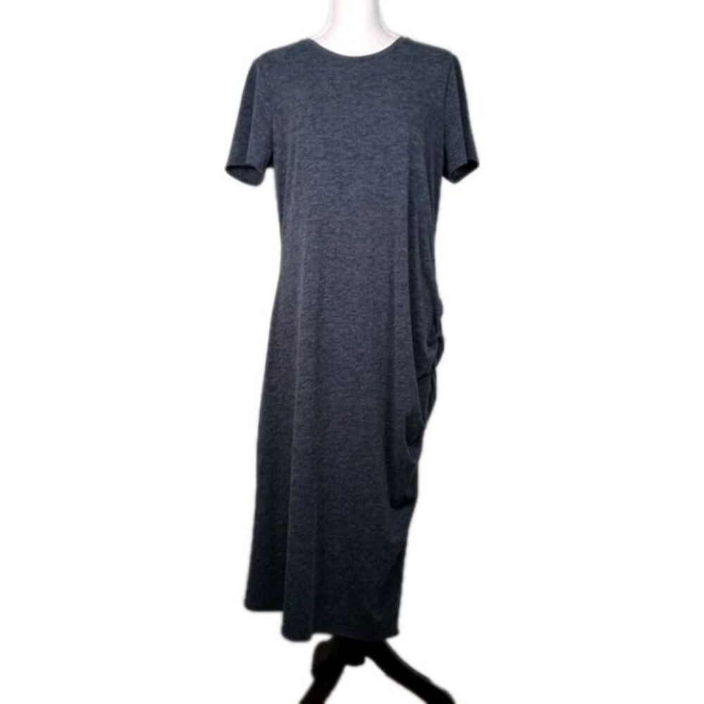 Treasure & Bond Heathered Charcoal‎ Gray Knit T Shirt Dress Midi Ruched Size XL